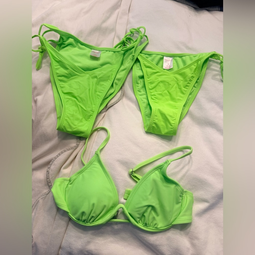 Xhilaration Neon Green Bikini Top and 2 bottoms